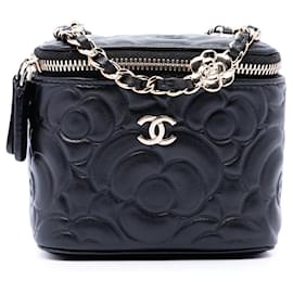 Beauty case Chanel Mini in agnello con stampa Camellia nero con tracolla crossbody