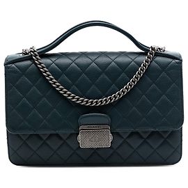 Borsa Chanel Medium Quilted Goatskin CC University Flap verde