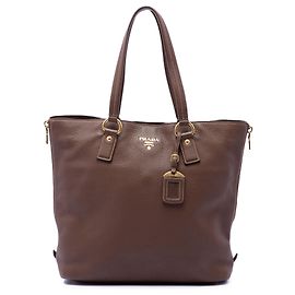 Bolsa shopper Prada Vitello Daino marrom com zíper lateral