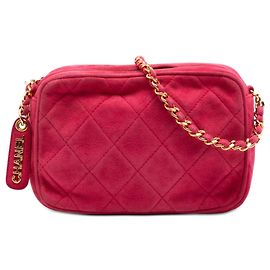 Red Chanel CC Quilted Suede Camera Bag