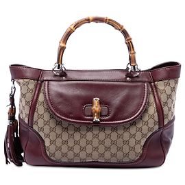 Tote Gucci Medium GG Canvas New Bamboo Tassel Beige