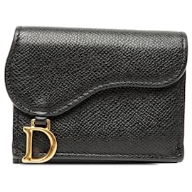 Portafoglio trifold Saddle in pelle di vitello granulata nera Dior Piccoli portafogli