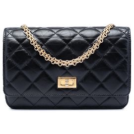 Borsa a tracolla portafoglio Chanel Reissue 2.55 in pelle di vitello invecchiata trapuntata nera