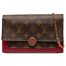 Portafoglio con catena e tracolla Louis Vuitton Monogram Flore marrone