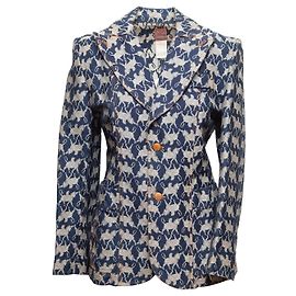 Autre Marque Vintage Blau & Weiß Gaultier Blazer Herbst/Winter 1994 Pegasus Motiv Größe US S