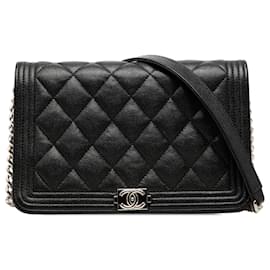 Mini borsa a tracolla Boy Chanel in caviar trapuntato nero