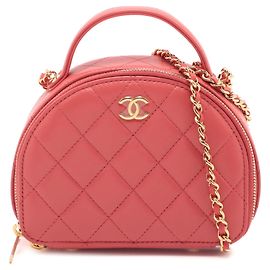 Beauty case Chanel Chic Riviera in agnello trapuntato rosso con manico superiore