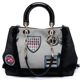 Borsa satchel Dior in denim nero con patch D Light