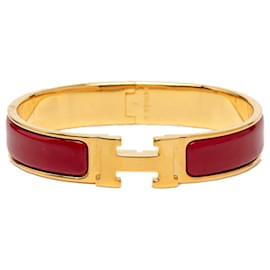 Pulseira Hermès Clic H estreita em esmalte vermelho PM