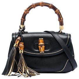 Black Gucci Medium Calfskin New Bamboo Top Handle Bag Satchel