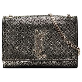 Borsa a tracolla Kate monogramma piccola in pelle di vitello chevron metallizzata argento Saint Laurent