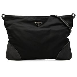 Borsa a tracolla Prada Vitello Daino con finiture in Tessuto nero