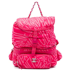 Zaino convertibile Coco Neige in nylon stampato rosa Chanel