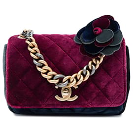 Borsa Chanel Paris Cosmopolite Small Tricolor Quilted Velvet Private Affair Camellia Flap Rossa