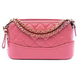 Chanel Gabrielle gesteppte Clutch aus rosa gealtertem Kalbsleder mit Doppelreißverschluss und Kettenumhängetasche