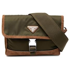 Custodia per smartphone e borsa a tracolla in nylon Re Prada verde con bordi in scamosciato