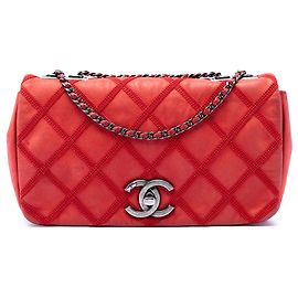 Borsa a tracolla Chanel Small Nubuck Diamond Stitch Chain Flap Rossa