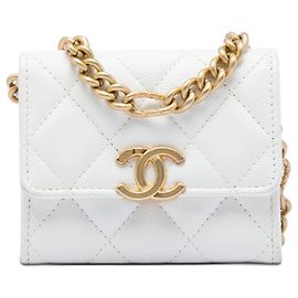 Chanel gesteppter Caviar Kartenetui mit Kettengurt und Crossbody-Tasche in Weiß