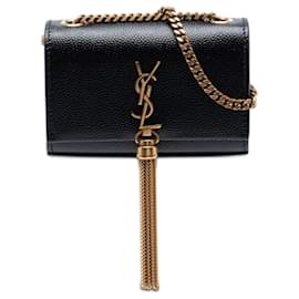 Borsa Airpods Kate Tassel Monogram in Grain de Poudre nero Saint Laurent