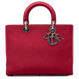 Lady Dior Satchel aus rotem Satin, Größe Large