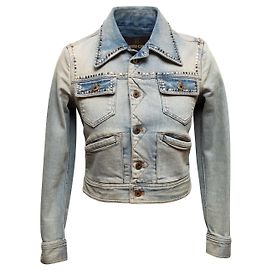 Giacca di jeans lavaggio chiaro Roberto Cavalli con borchie Taglia IT 38