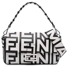 Borsa a tracolla Fendi Marc Jacobs White Nappa Vitello King Logo Print Baguette