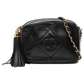 Black Chanel CC Quilted Lambskin Tassel Camera Bag