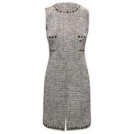 Vestido de punto sin mangas de bouclé blanco y negro Chanel Talla FR 36