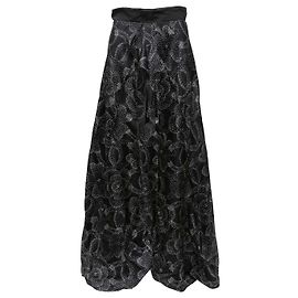 Falda maxi de seda con estampado de logotipo Chanel y camelia en blanco y negro Talla FR 38