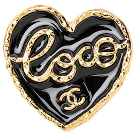 Gold Chanel CC Emaille Coco Heart Brosche vergoldet