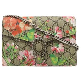 Portafoglio con catena e tracolla Gucci GG Supreme Blooms Dionysus beige