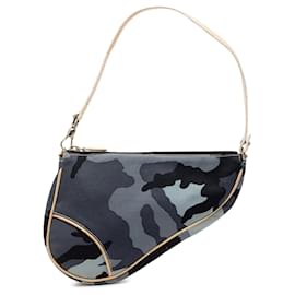 Pochette à bandoulière Saddle Mini Dior en toile camouflage bleue