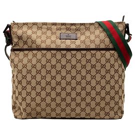 Borsa a tracolla Gucci GG Canvas Web color Tan