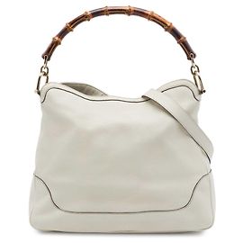 Borsa Diana Gucci in pelle di vitello bianca con manico in bambù