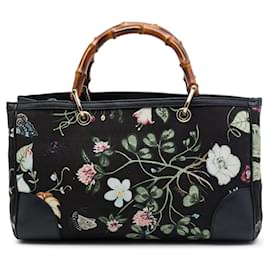 Borsa Gucci Medium Canvas Flora Knight Bamboo Shopper nera