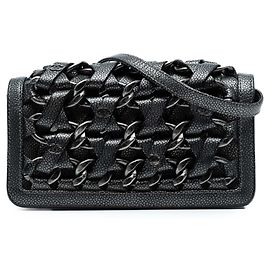 Chanel CC Metallic Caviar Clutch mit geflochtener Kettenriemen Crossbody-Tasche Schwarz