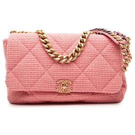 Borsa Chanel Maxi Tweed 19 Flap Rosa