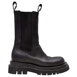 Schwarze Bottega Veneta Mid-Calf Boots mit Plateausohle Größe 37