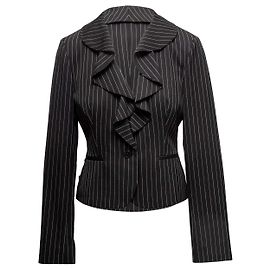 Schwarz-weißer Ralph Lauren Woll-Nadelstreifen-Blazer mit Rüschen Größe US 8