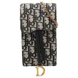 Pochette crossbody verticale in tela Dior Oblique blu