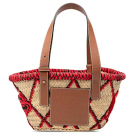 Borsa Tote LOEWE Small Raffia Animal Embroidered Anagram Rosso