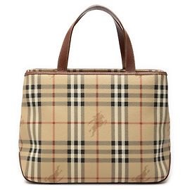 Tote in tela rivestita Burberry Haymarket Check marrone