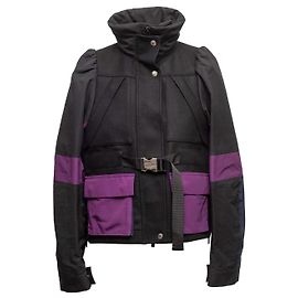 Sacai Color Block Woll-Cargo-Jacke Schwarz & Lila Designer Größe 3