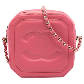 Custodia fotocamera Chanel CC in pelle di vitello rosa con tracolla