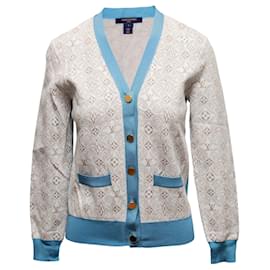 Cardigan de mistura de seda com logótipo bege Louis Vuitton Tamanho US S