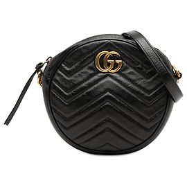 Sac bandoulière rond en cuir matelassé Mini GG Marmont noir Gucci