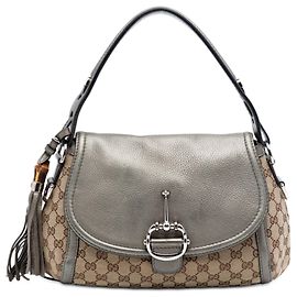Borsa Gucci Medium GG Canvas Techno Horsebit beige