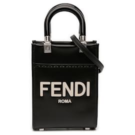 Mini Fendi Sunshine Leder Shopper Tote Tasche Schwarz