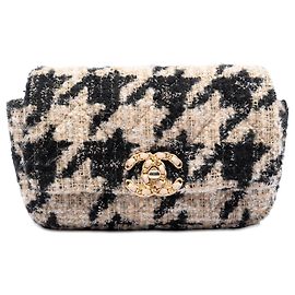 Borsa a cintura 19 in tweed pied-de-poule beige Chanel