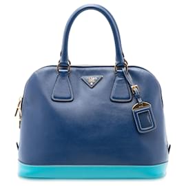 Borsa a mano Prada Bicolor Saffiano Lux Promenade blu